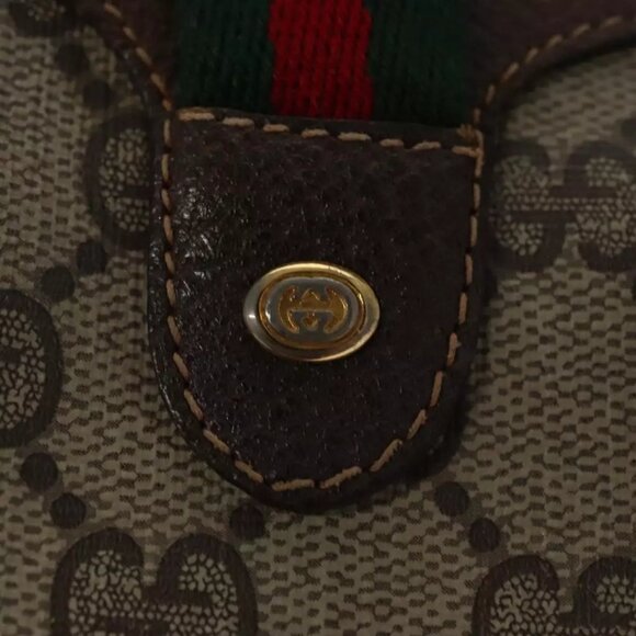 GUCCI GG Supreme Web Sherry Line Shoulder Bag PVC Beige Red Auth 99180 - Picture 12 of 16